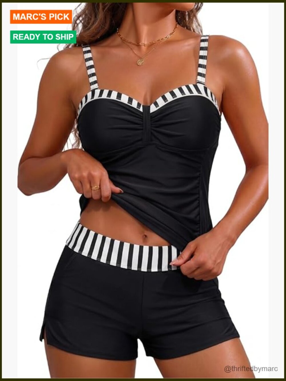 Underwire Tankini Set with Pocket Shorts Tummy Control Plus Size Swimwear